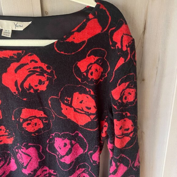 Yumi London Ombre Rose Long Sleeve Lightweight Black Red Sweater Dress M - Picture 4 of 7